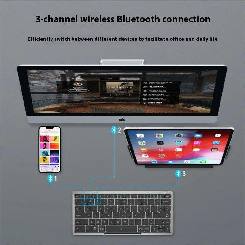 Three-in-one wireless Bluetooth keyboard with leather sheath stand for iPad and mobile phone