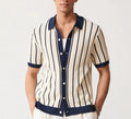 Men's white ice silk knitted polo shirt with asymmetric design and lapel neckline