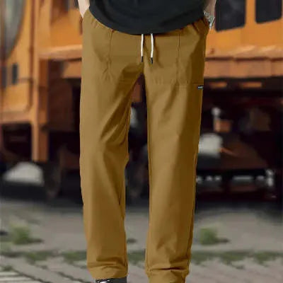 Men's casual polyester trousers for spring and autumn in light grey colour.