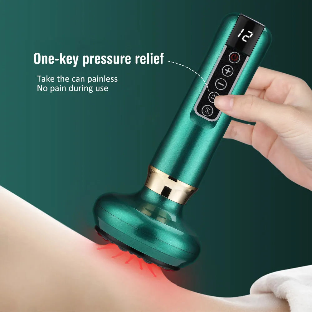 Green electric vacuum cupping massager with USB charger and essential oil head