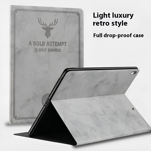 Deer pattern soft shell protective case for iPad in TPU leather, shown in clamshell design.