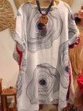 Women's round neck abstract printing sleeve dress with A-line skirt in red, polyester fabric
