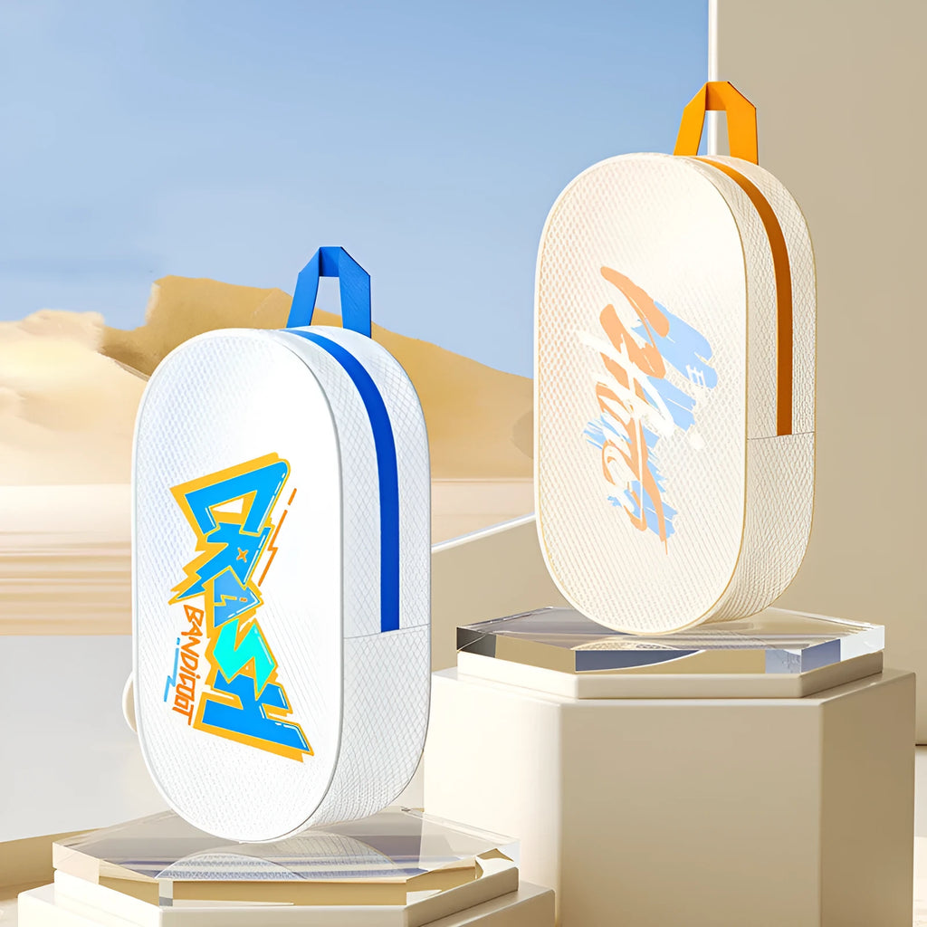 Orange EVA waterproof swimming storage bag in 3 litre and 7 litre capacity sizes.