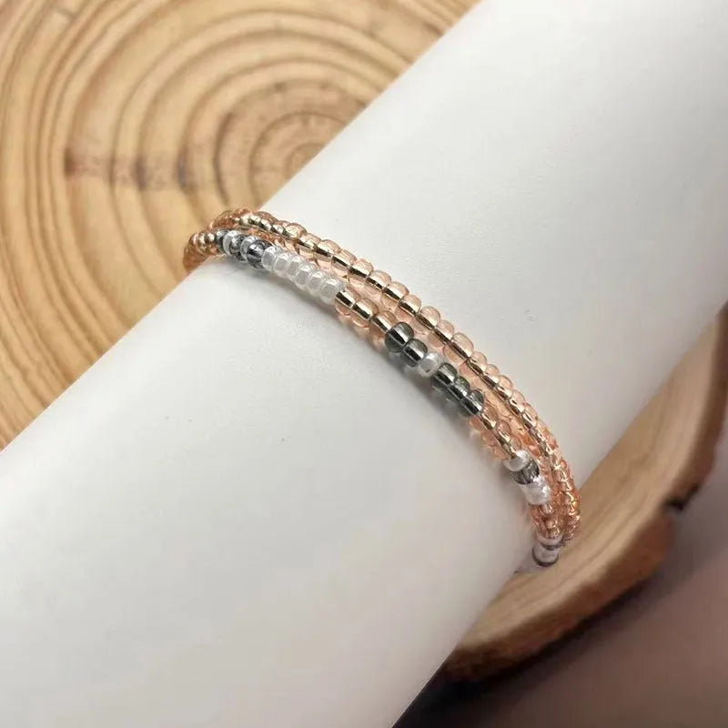 Moss password beads bracelet double-layer stainless steel crystal string beads geometric square pattern