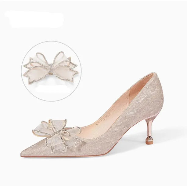 Champagne gold sequin women's stiletto high heel pump with crystal decoration