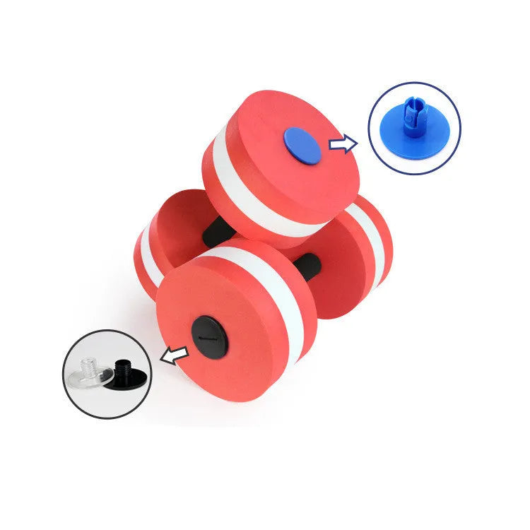 Pair of rose red EVA water aerobics dumbbells for pool fitness each 15cm