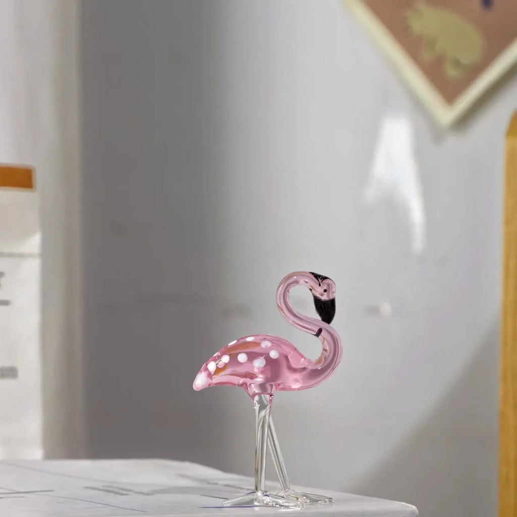 White crystal flamingo decorative ornament with pink dots in modern simplicity style for tabletop display