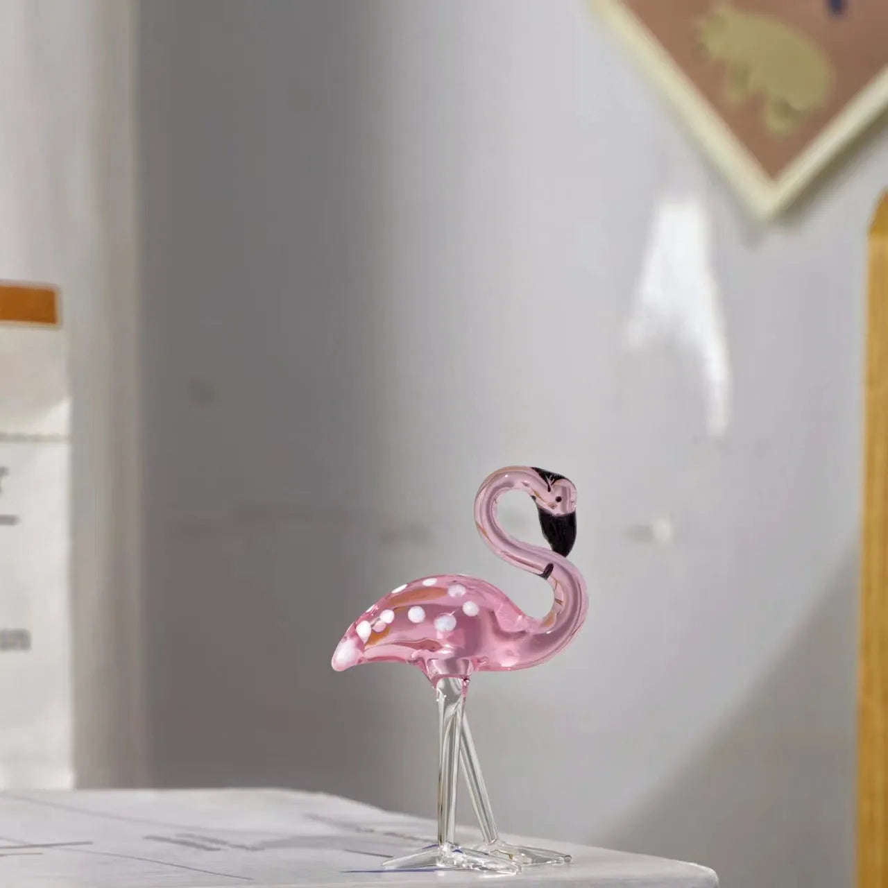 White crystal flamingo decorative ornament with pink dots in modern simplicity style for tabletop display
