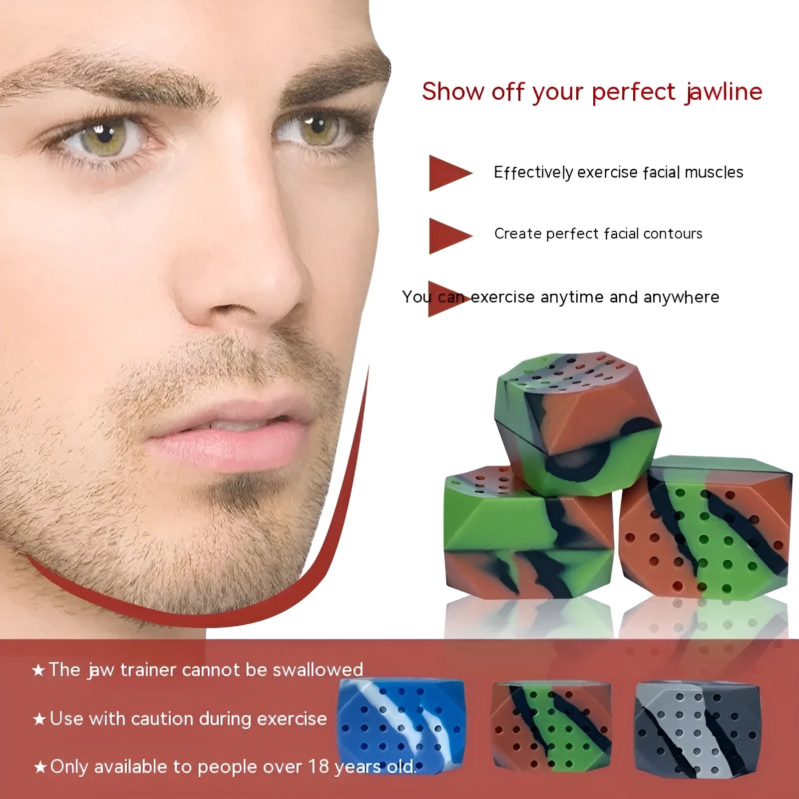 Camouflage pattern facial muscle fitness balls for jaw exercise in transparent packaging