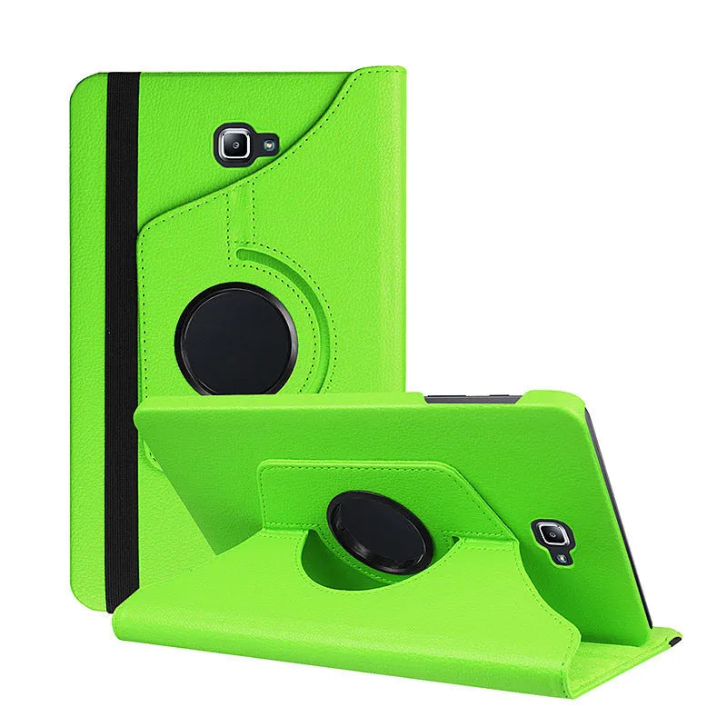 Lenovo T series rotating leather tablet case in black showing clamshell design and adjustable viewing angles
