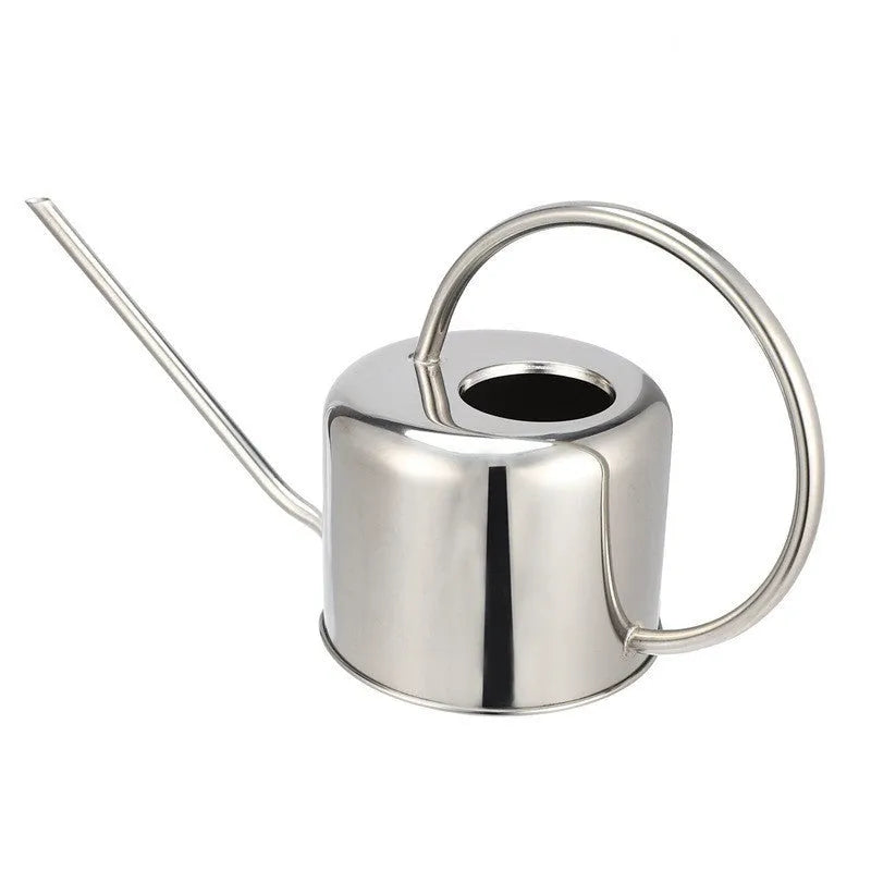 Stainless steel watering can with long spout, 2 litre capacity, shown in choice of colours