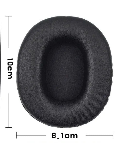 Two black PU leather headphone covers for Sony 1R headphones on a flat surface.