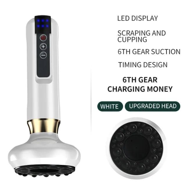 Green electric vacuum cupping massager with USB charger and essential oil head