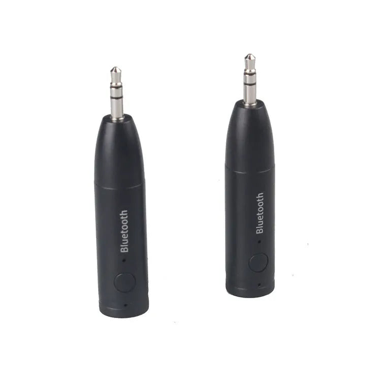 Black Bluetooth car audio receiver with AUX connector for wireless music streaming