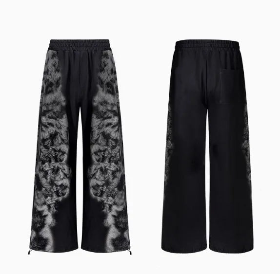 Street trend loose fit printed polyester trousers and hoodie set shown in three colour options