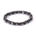 Black pentagram magnetic therapy bracelet made from magnetite and hematite stones with a stretch fit.