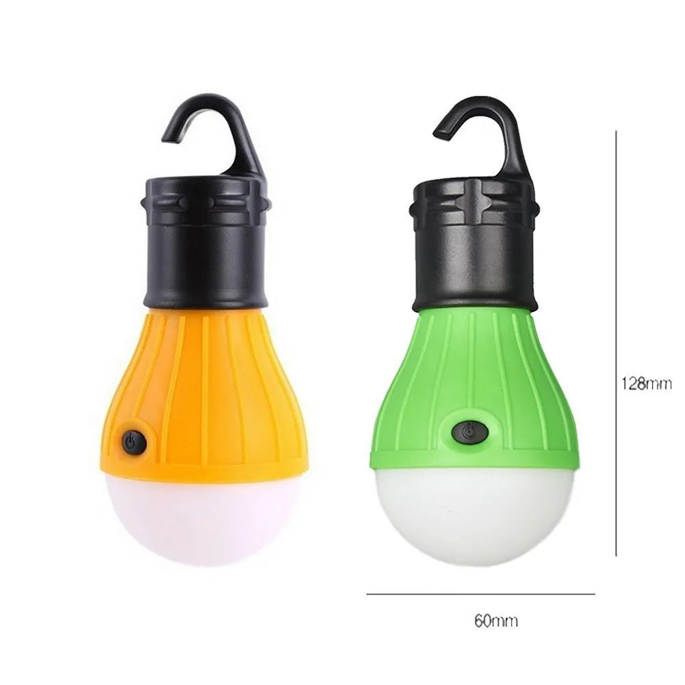 Portable hanging hook LED camping lantern with 3 bulbs in red, yellow, blue, or green colours