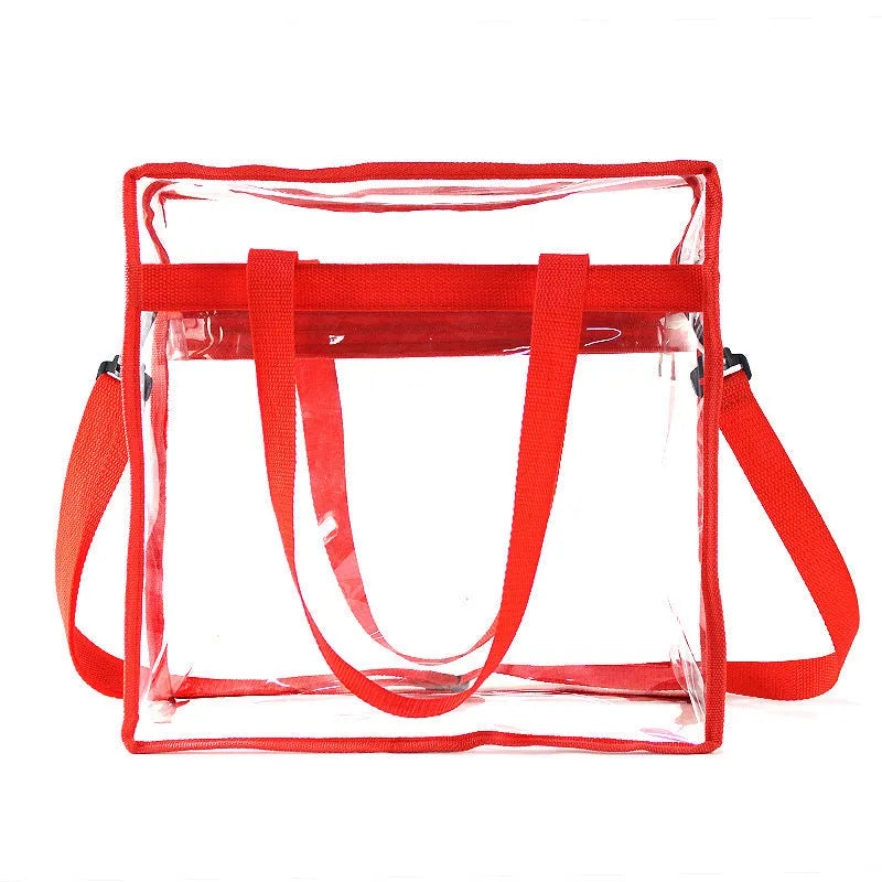 Women's transparent PVC shoulder messenger bag with double connector straps in horizontal square shape