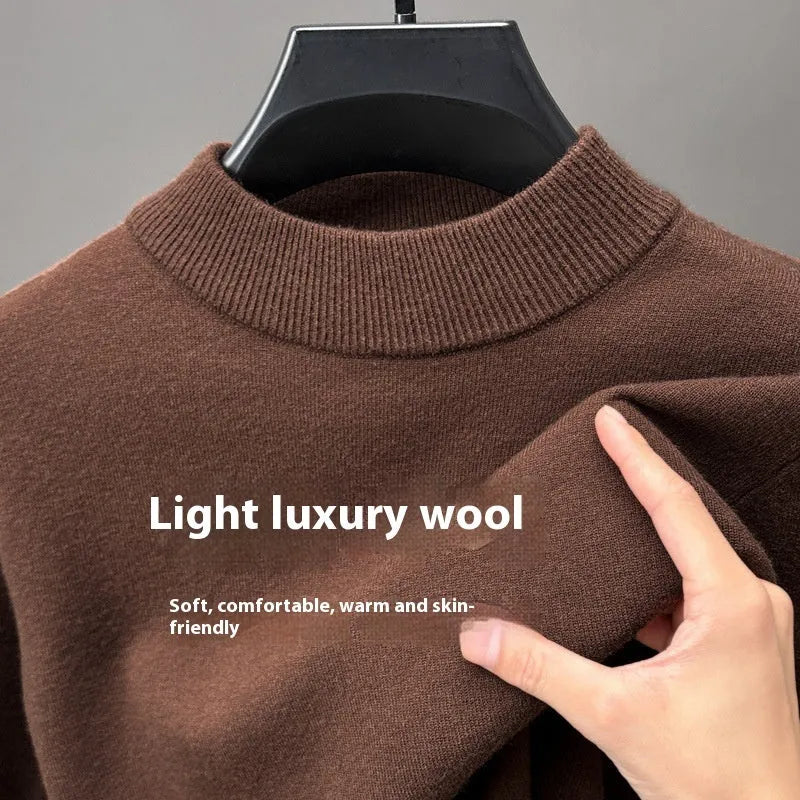 Men's half turtleneck wool knitwear pullover in deep sea blue colour showing regular fit and long sleeves