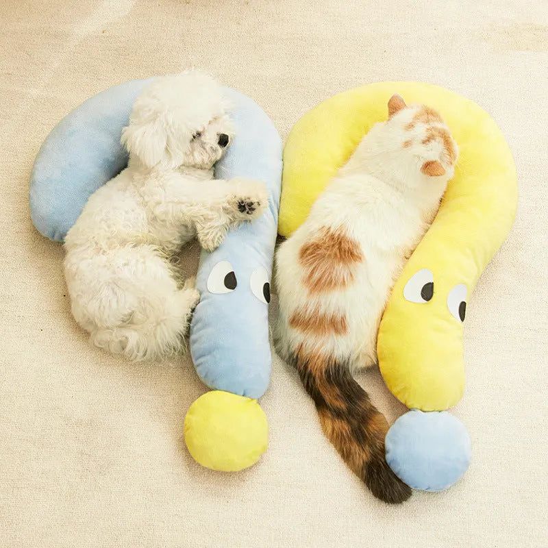 Blue and yellow 62cm by 39cm pet pillow for cats and dogs on light background