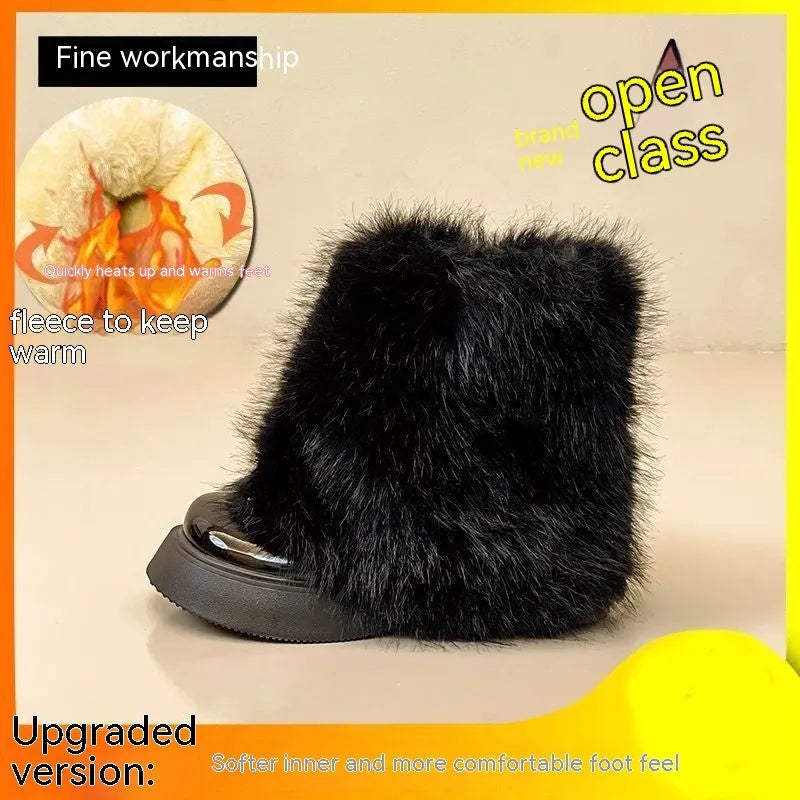 Women's low top snow boots with artificial plush construction and waterproof rubber sole