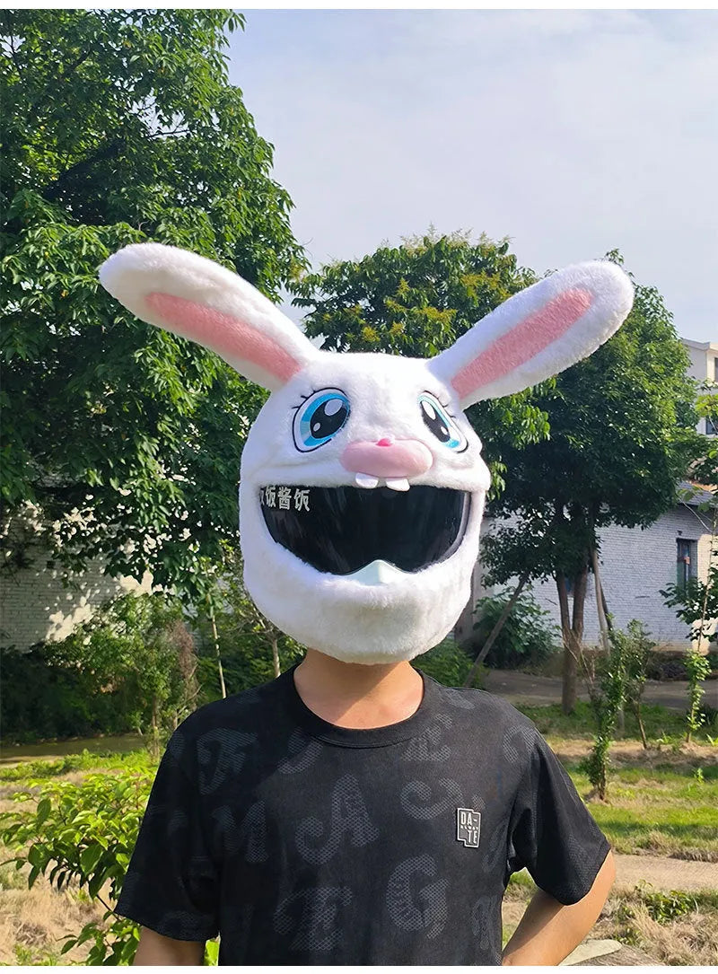 White rabbit head decorative cover for electric motorcycle helmet with PP cotton exterior