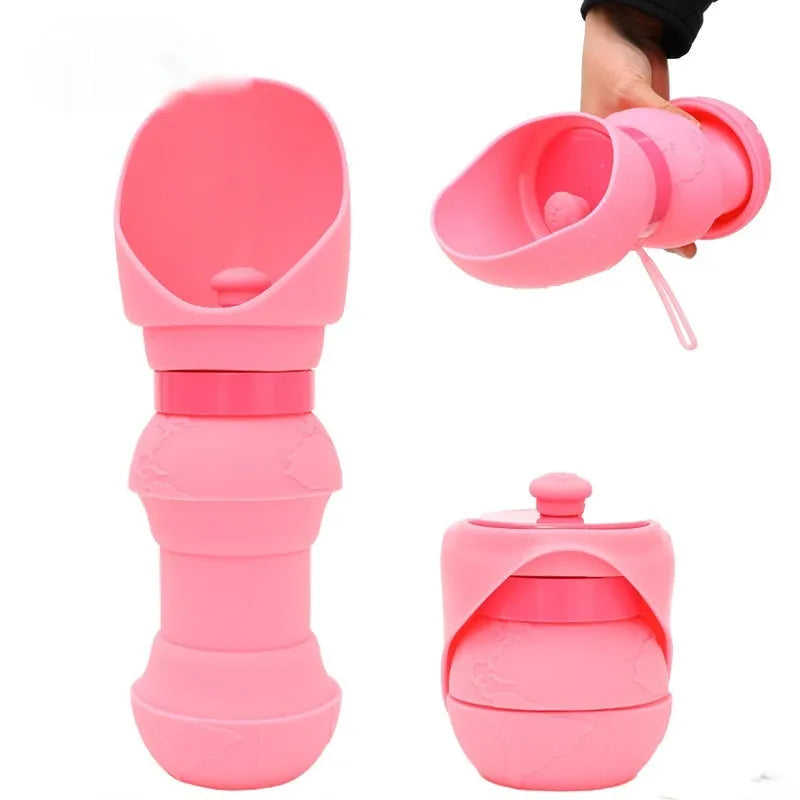 Collapsed and unfolded views of a silicone pet folding water travel bowl in mint green.