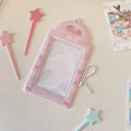 Cartoon strawberry or four-leaf clover PVC meal card holder pendant with clear card sleeve