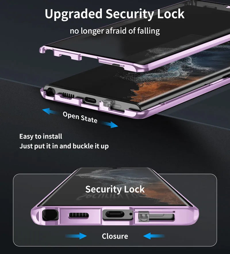 Metal magnetic king phone case with peep-proof mirror for Samsung S24 Ultra in multiple colours