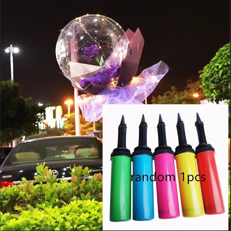 Transparent round LED luminous balloon rose bouquet with artificial flower and lights for DIY assembly