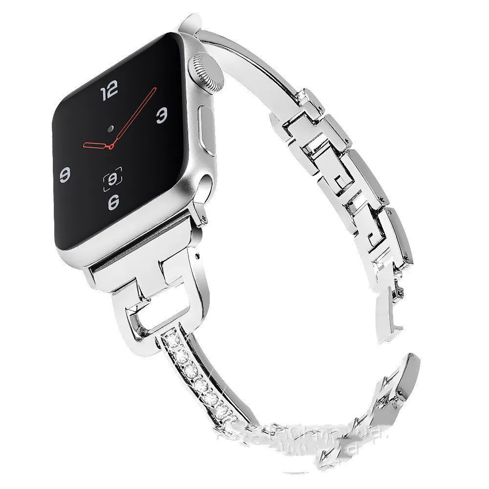 Apple Watch compatible D-shaped metal diamond strap smart watch in six colour options