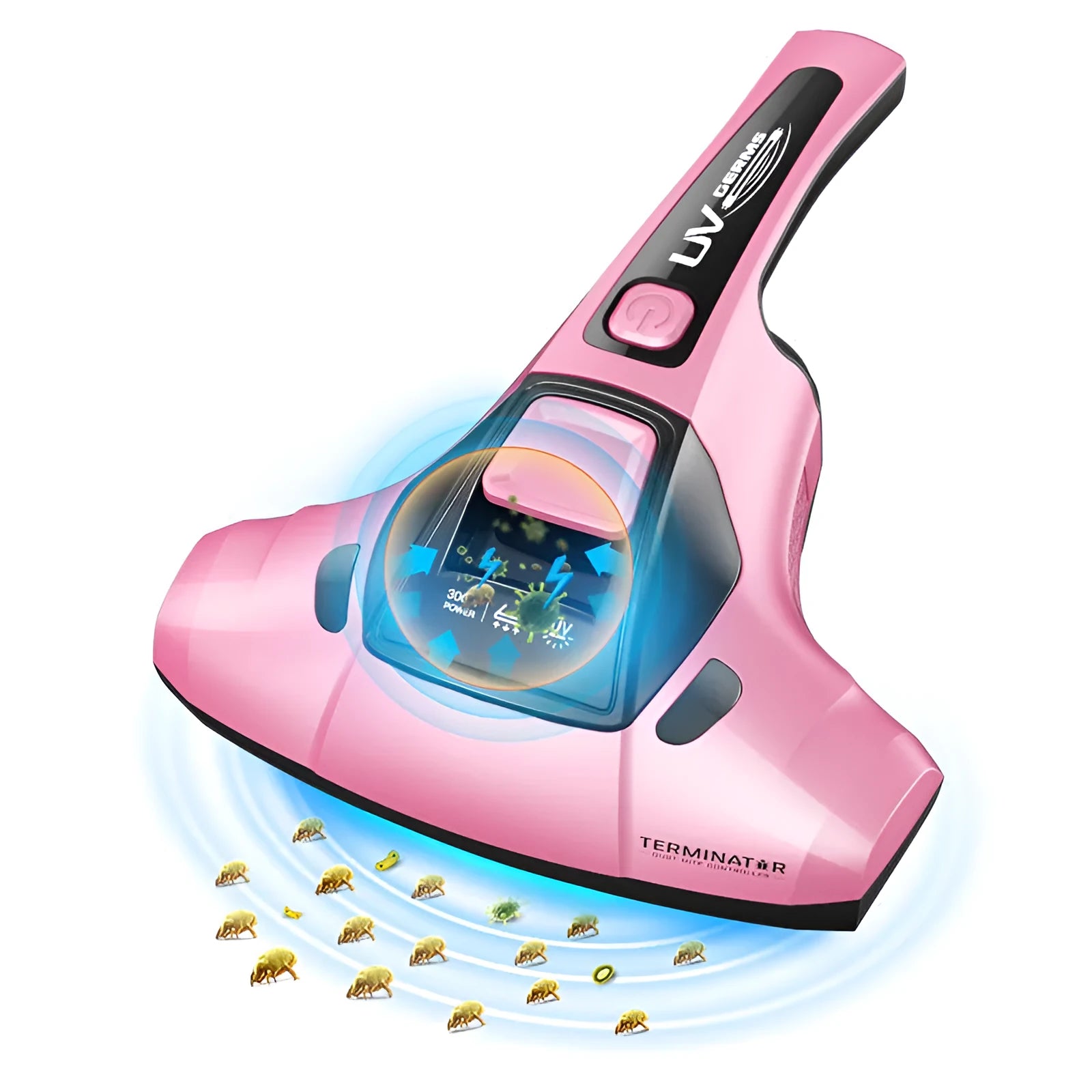 Handheld vacuum cleaner mite remover in pink purple or red with UV light and 300W motor