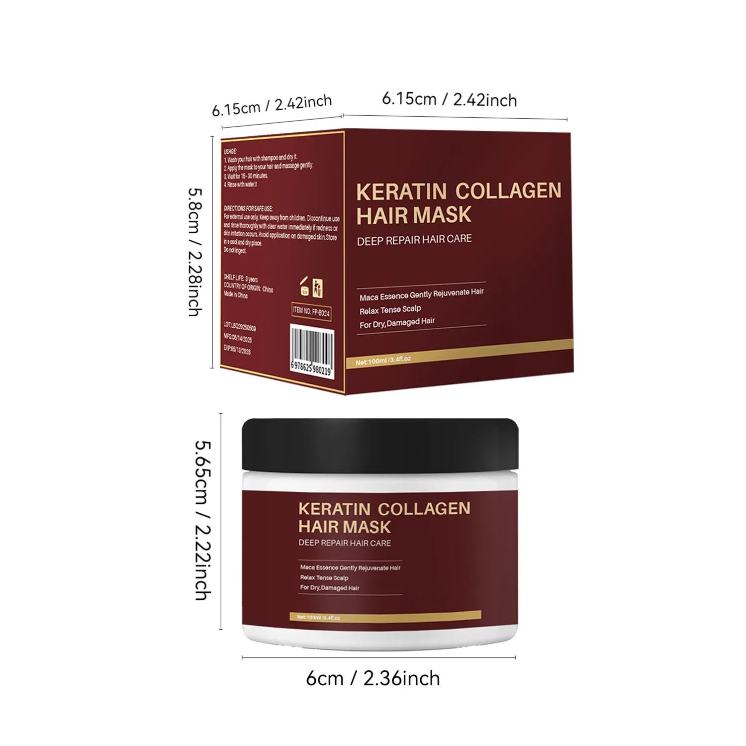 100ml collagen hair mask bottle for moisturising and repairing dry, damaged hair.