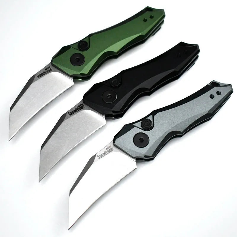 Outdoor folding pocket knife showing 150mm length with black/grey/green colour options