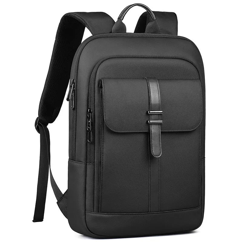 Black Oxford cloth lightweight backpack with sewing line detail for business commuting