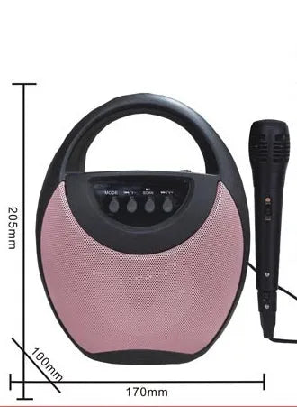 Portable Bluetooth speaker in black, blue, or pink colour with USB and SD card slots