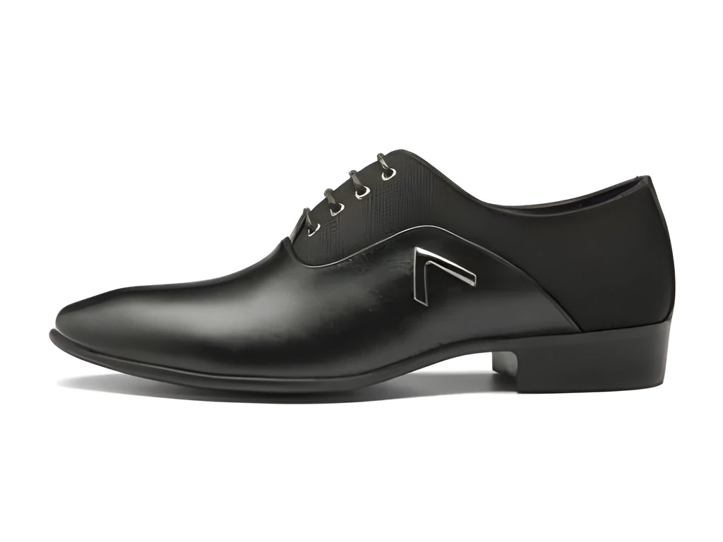 Men's black business casual oxford shoes with artificial leather upper and rubber sole