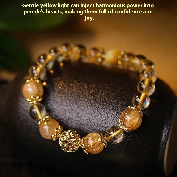 Artificial crystal citrine lucky bracelet for women with electroplated finish in yellow gold or amethyst colours