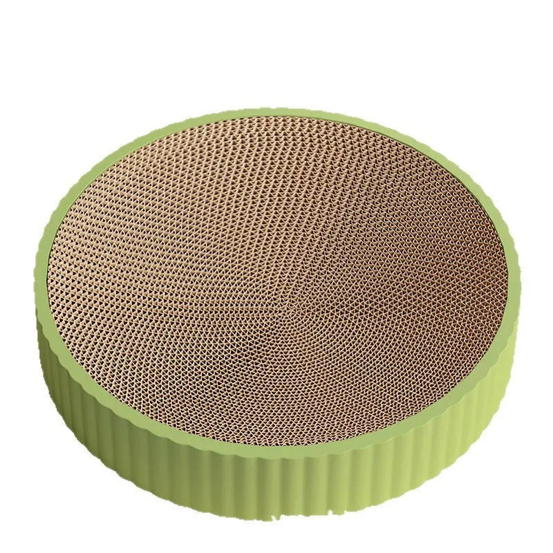 Green or white 55cm round cat scratching board with replaceable corrugated panels