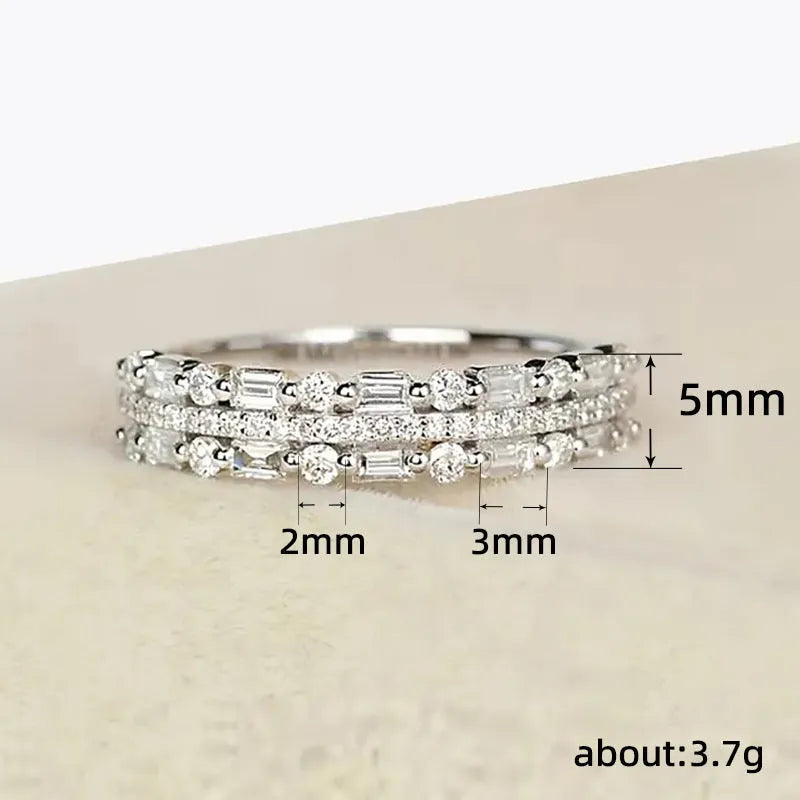 Multilayer copper ring with three-layer fine circle and line setting inlaid zircon for women