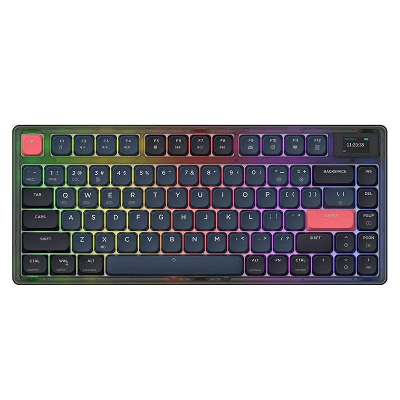 AJAZZ AK832PRO mechanical keyboard with RGB lighting, colour screen, and compact 81-key layout