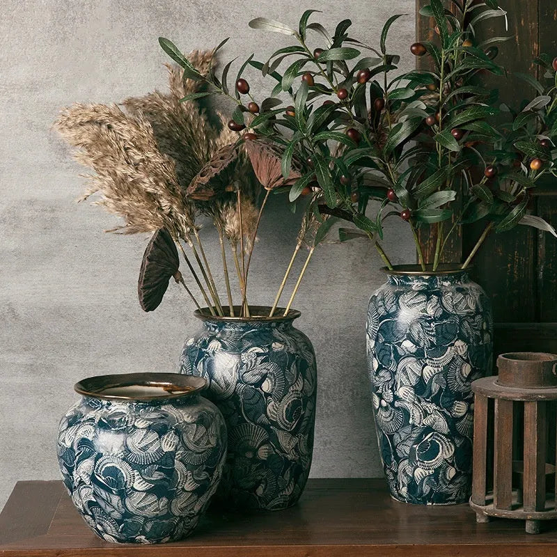 New Chinese retro artistic ceramic vase with dried flowers decals craft in small medium large sizes