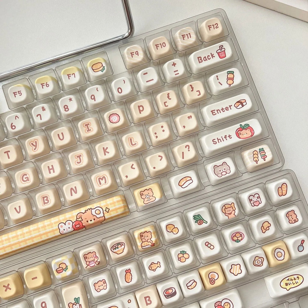 Rabbit Bear Restaurant themed 140-piece PBT plastic keycap set with EOA height profile for mechanical keyboards