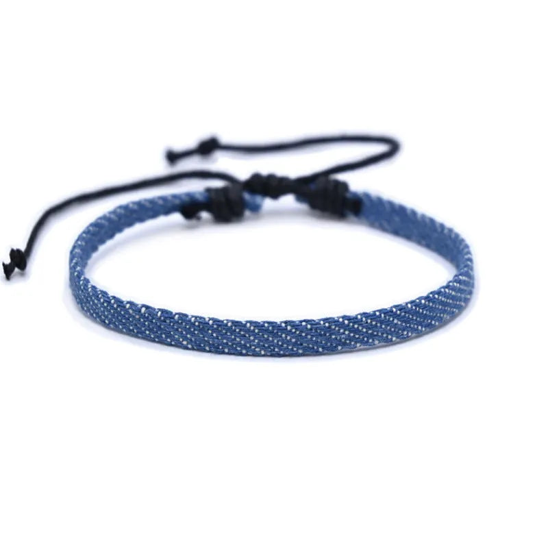 Denim fabric bracelet strap with leather adjustable cord in multiple colour options