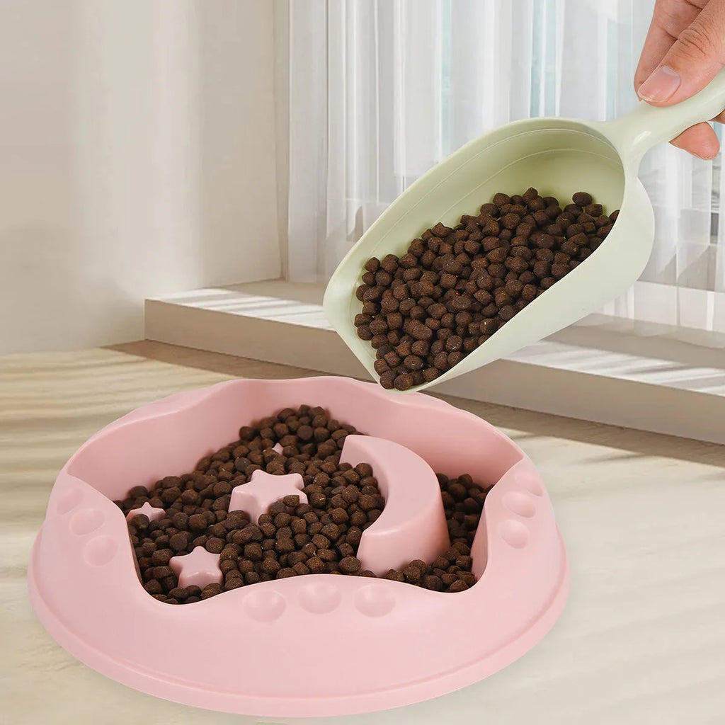 Moon star wings pattern dog slow feeder bowl with non-slip silicone base in blue, grey, green, pink or yellow