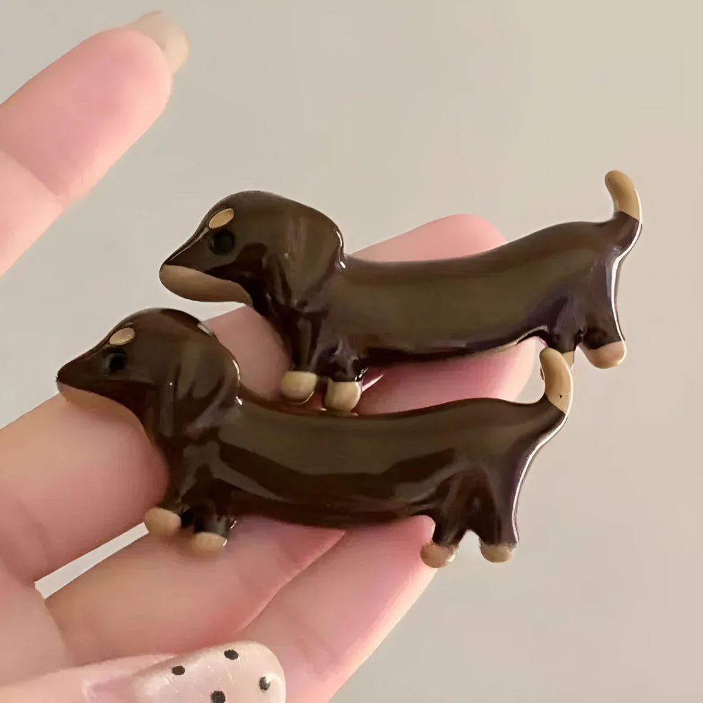 Dachshund dog design hair barrettes with electroplated finish on mixed materials