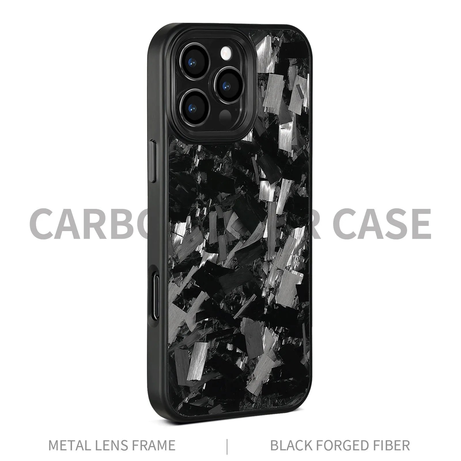Metal frame carbon fibre phone case with forged pattern and magnetic attachment for iPhone 17