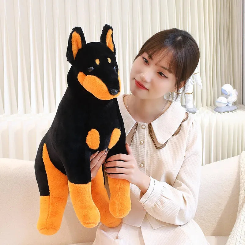 Black Doberman Pinscher plush toy with short plush fabric, small size 40cm