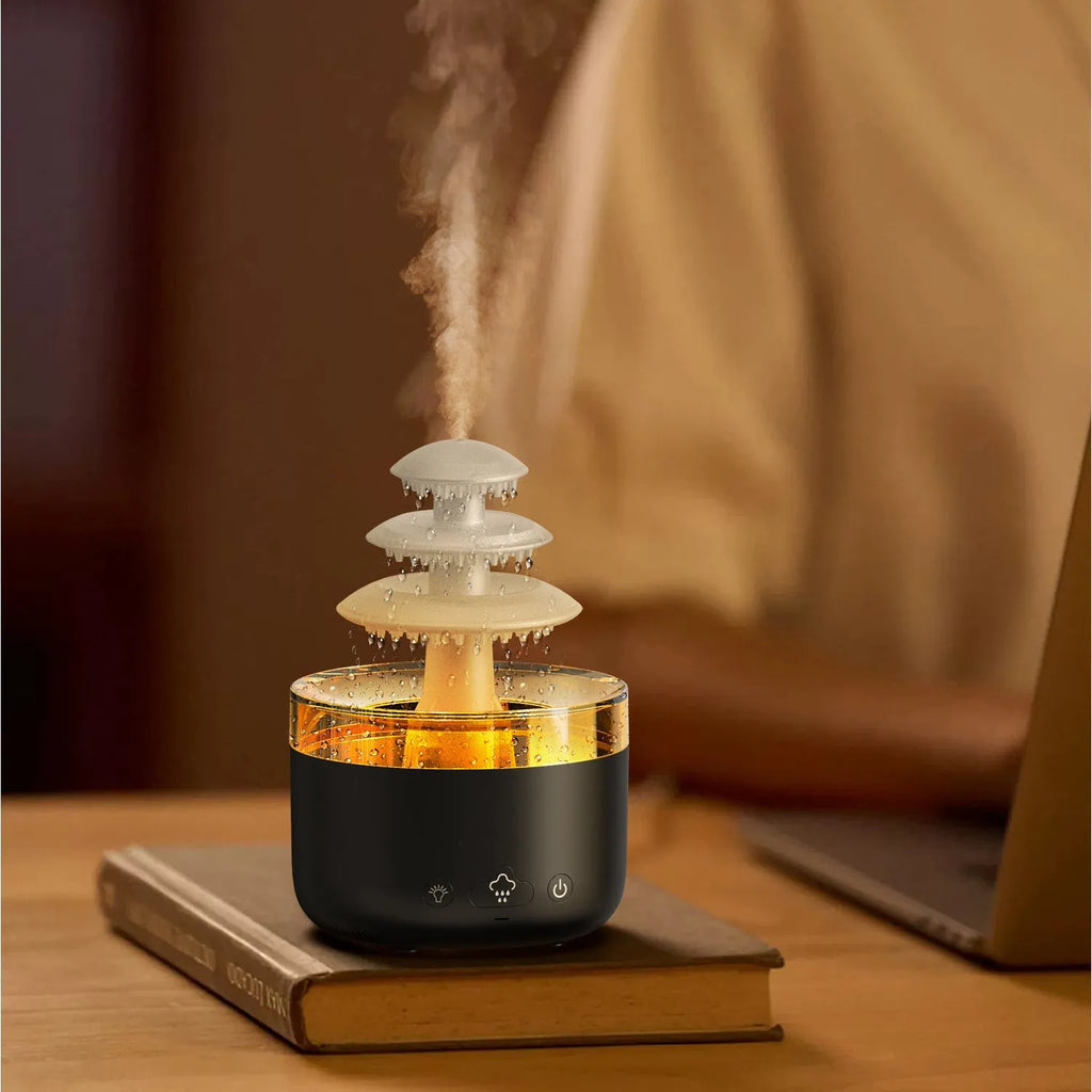 White cloud rain humidifier with colourful light and 500ml tank for aromatherapy