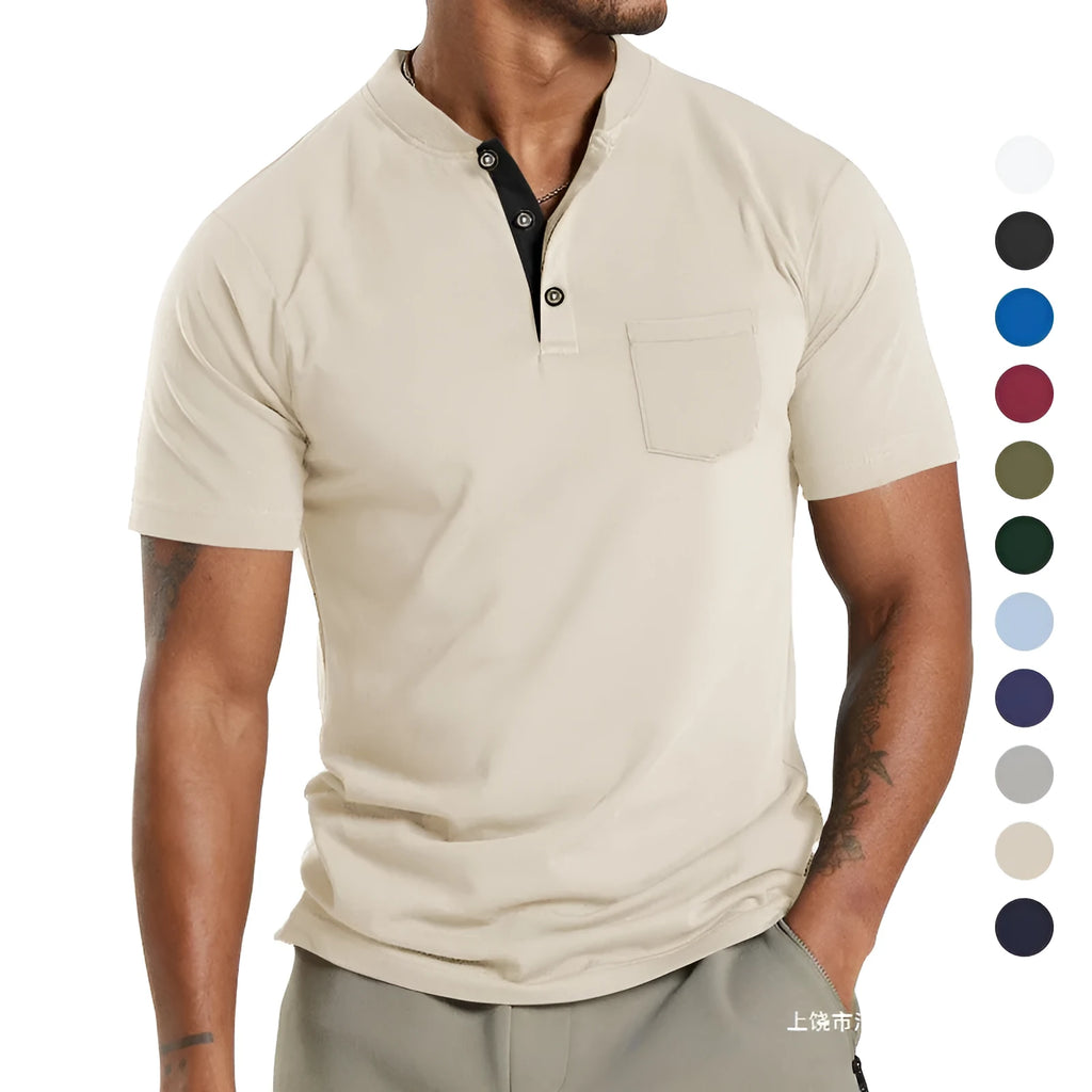 Men's lightweight polyester short sleeve shirt with button placket and chest pocket in army green